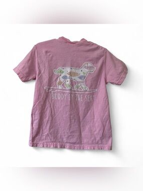 100% Cotton Short Sleeve Graphic Shirt Light Pink Dog Buddy by the Sea Girls XS